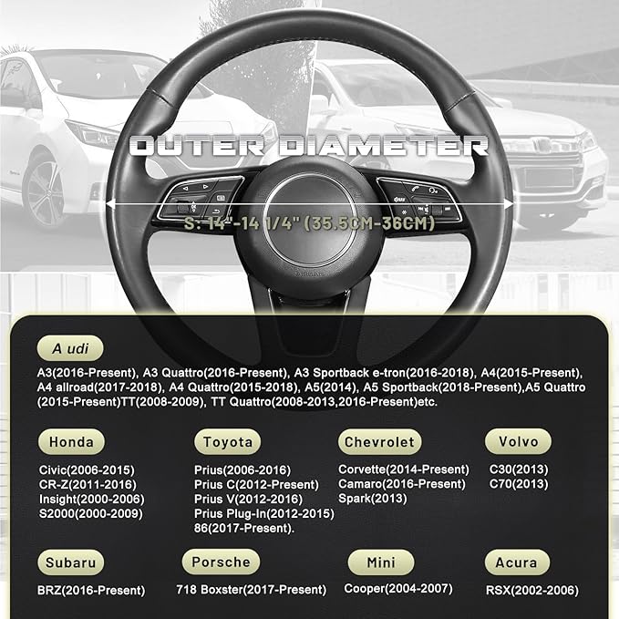 SEG Direct Car Steering Wheel Cover for Prius Civic Model 3 Model Y Camaro, Small Size 14-14.25 inch, Black and Gray Microfiber Leather