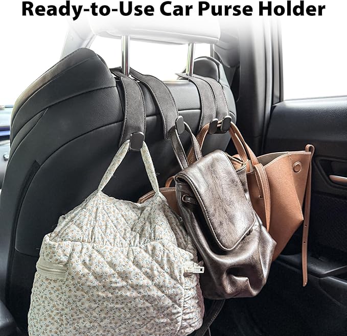 Car Seat Hooks 2 Pack, Leather Headrest Hooks for Car with Double-Hook Design, Durable Headrest Hook Bag Holder Purse Hanger, Organizer for Seat Back in SUV, Truck, Vehicle, Grey