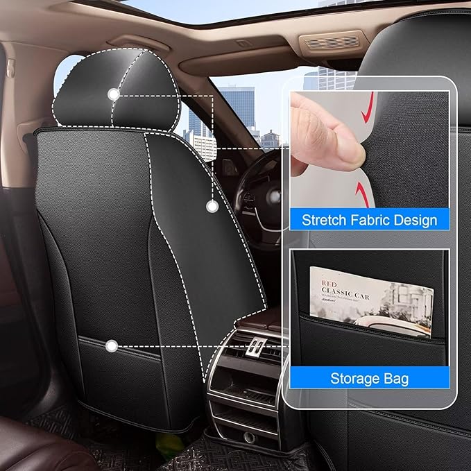 2PCS Front Seat Covers Fit for Lincoln Nautilus 2019-2024 Faux Leather Car Seat Cover Waterproof Seat Cushion Protector (Black & Grey)