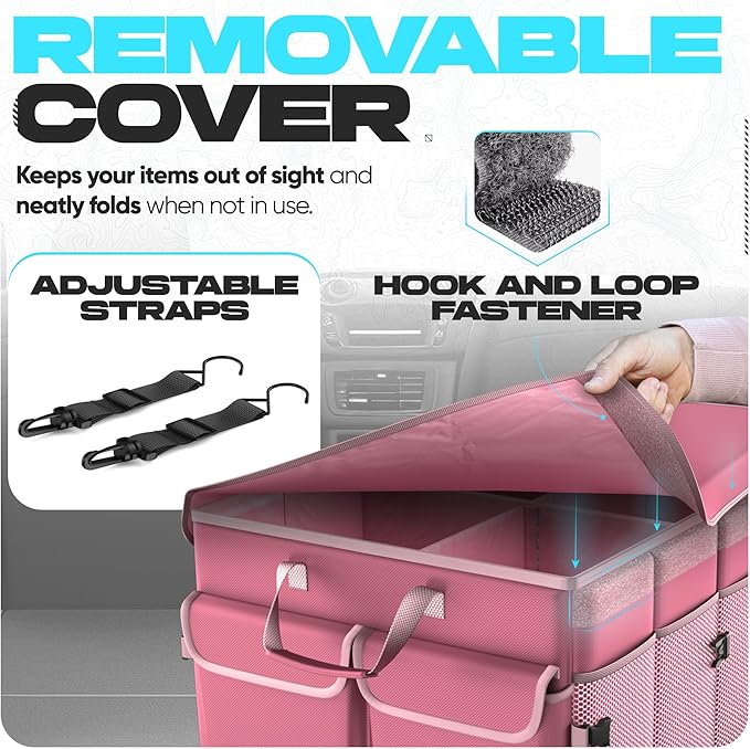 FORTEM Trunk Organizer with Cooler For SUV Car Trunk, Foldable Storage, Car Accessories for Women Men, Collapsible Bag, Perfect Christmas Gifts, 600D Oxford, Non Slip Bottom, Straps, Soft Cover (105L)