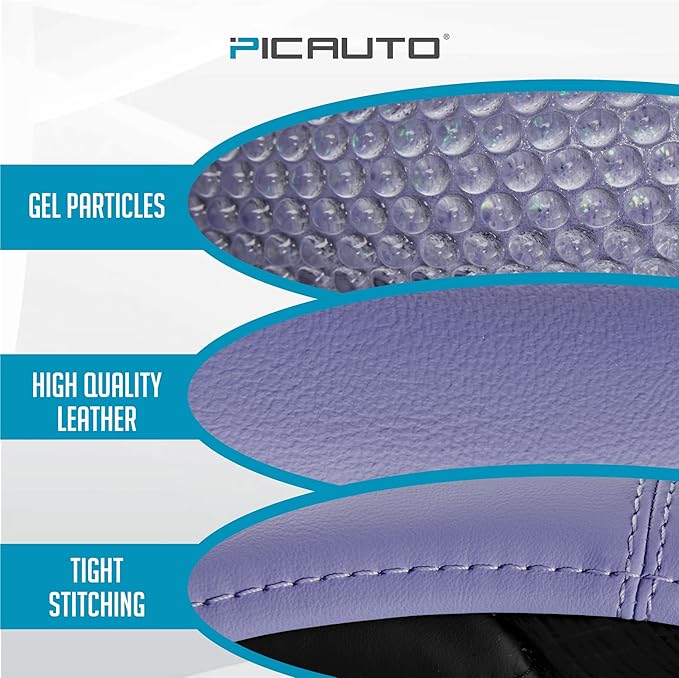 PIC AUTO Steering Wheel Cover, Glitter Gel Particles & Purple Luxury Leather Car Steering Cover, Universal Fit 14.5"-15.5" Anti-Slip Car Wheels Cover for Girls & Women