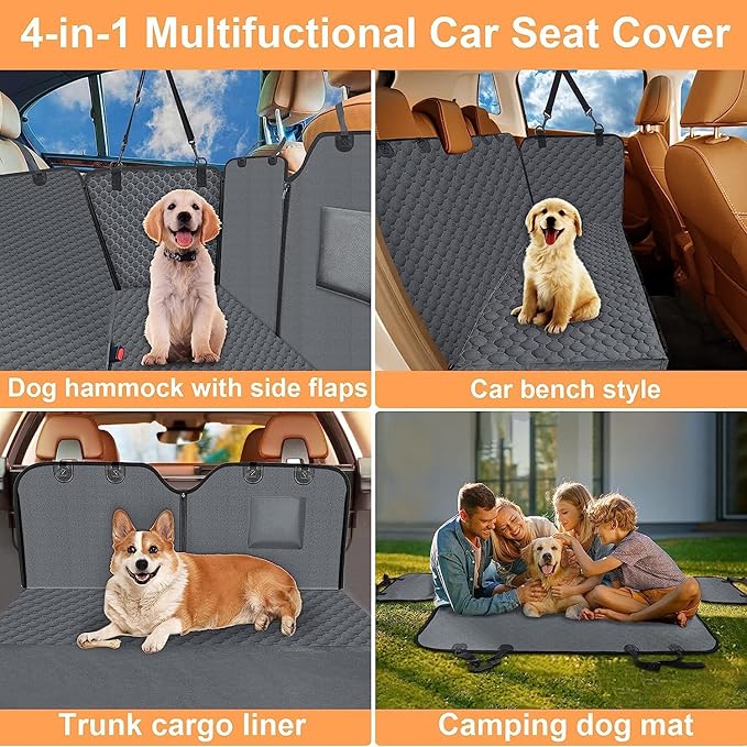Mancro Dog Car Seat Cover, 2025 Upgraded 600D Heavy Duty Waterproof & Scratch-Resistant Dog Hammock for Car, Back Seat Pet Cover for Dogs with Sedan and SUVs, X-Large, Grey