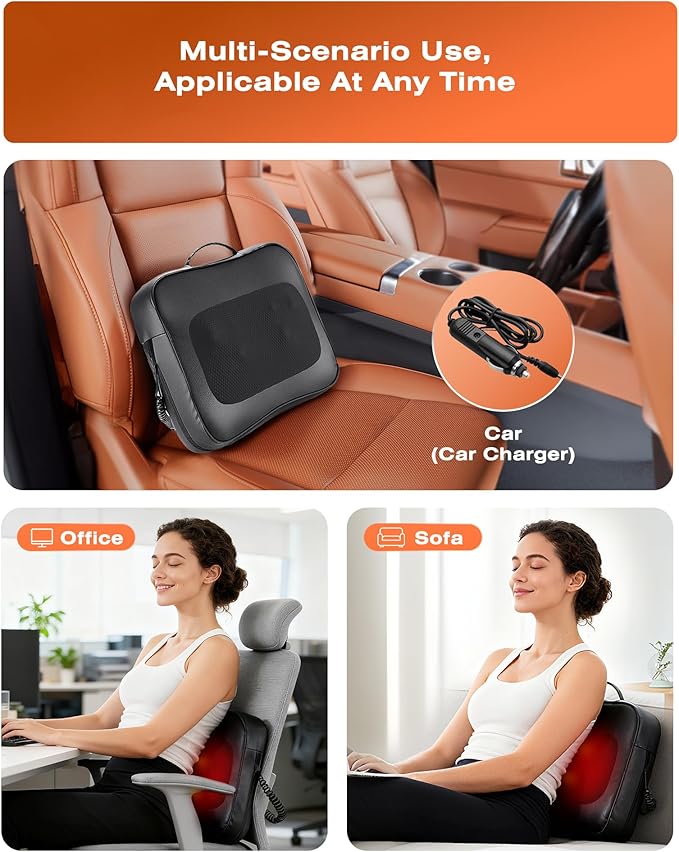 Back Massager for Pain Relief Deep Tissue with Heat - Shiatsu Kneading Back Massage for Chair, Neck Massagers Pad for Lower Back Leg Shoulder, Lumbar Support Pillow for Office Car, Gift for Men Women