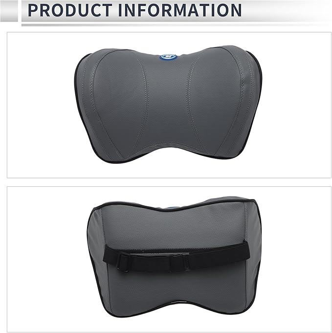Car Headrest Pillow Ergonomic Comfortable Neck Support Pillow Nappa Leather and Memory Foam Adjustable Width Grey 1 Pc for Driving Travel
