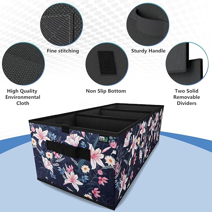 MIU COLOR Trunk Organizer for Car, Car Organizer, Sturdy Trunk Organizer for SUV, Non-Slip Bottom, Storage Organizer for Sedans, Van, Jeep, Grocery, Large 3 Compartments, Floral 32"×13"×10.6"