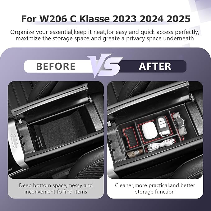 LUWU Center Console Organizer Compatible with 2022-2026 Benz C-Class C300/C300 4Matic/AMG C43/AMG C63 SE Performance W206 Accessories Armrest Console Storage Box Insert Tray ABS Material Red
