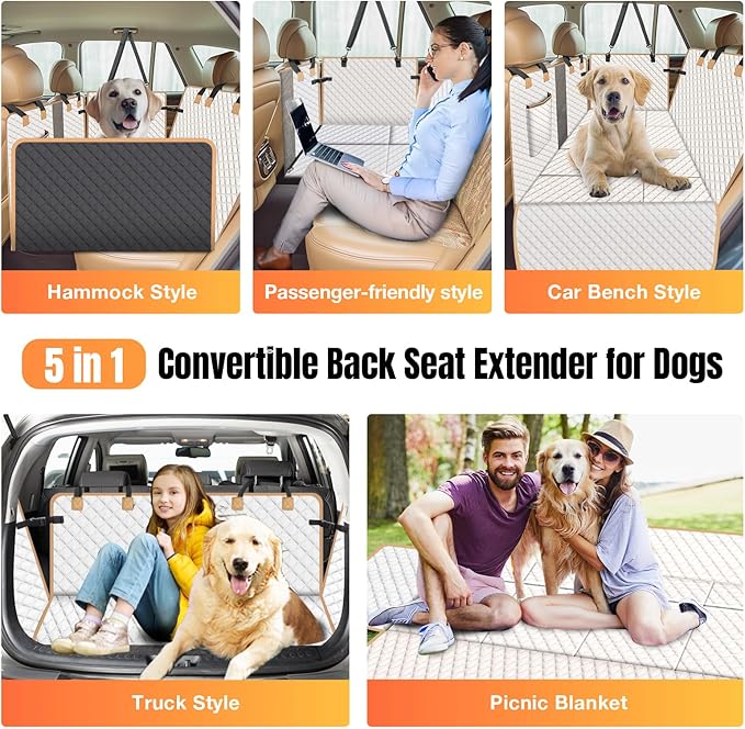 Dog Car Seat Cover for Back Seat, Hard Bottom Holds 420lbs Dog Hammock for Cars SUVs Trucks, Easy to Clean, Waterproof Scratch-Proof Nonslip Backseat Extender for Dogs 4 Panels