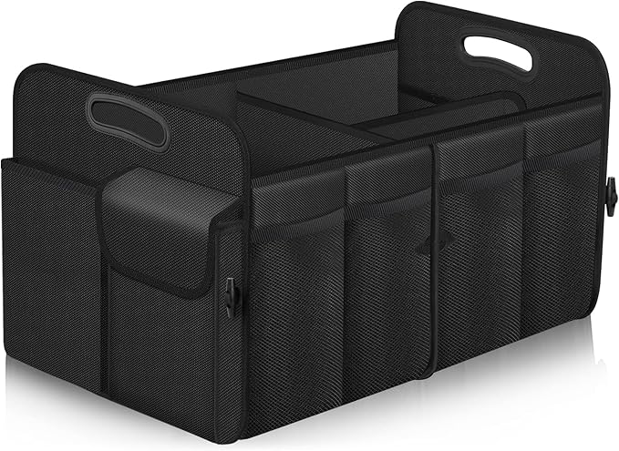Femuar Car Trunk Organizer, Trunk Storage Organizer with 72L Large Capacity Waterproof Collapsible and 11 Pockets, Trunk Organizer for Suv/Jeep/Sedan, Large Size, Black