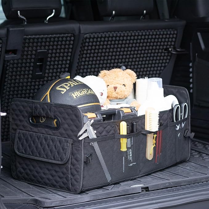 JiatuA Car Trunk Organizer for SUV, Car Storage Organizer Collapsible Multi Compartment Container Box, Adjustable Car Accessories for Women/Men, Black