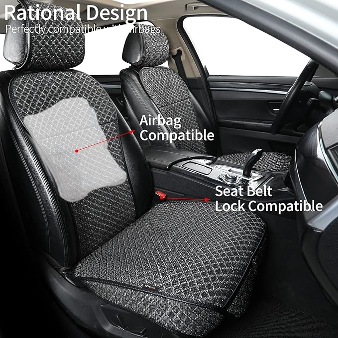 Breathable Car Seat Cover,Front Seat Protector,Durable and Non Slip,Polyester Silk Material, Universal Car Seat Cushion,Suitable for All Seasons,Airbag Compatible. (Black，2PCS)
