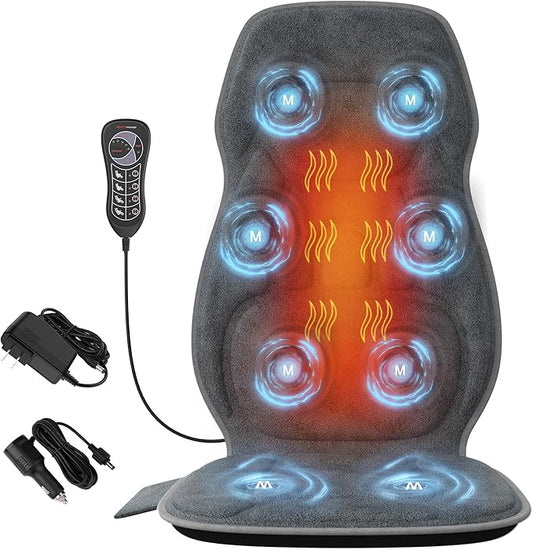 Back Massager with Soft Plush Fabric Cover, Massage Seat Cushion with 8 Vibration Motors & 2 Heating Levels, Chair Massager for Recliner, Office Chair, Sofa, Home Use, Gifts for Dad Mom