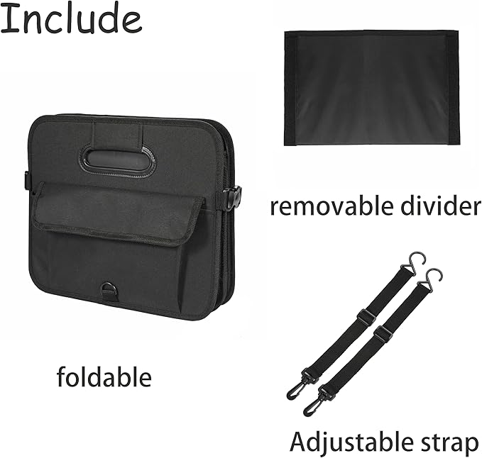 Car Trunk Organizer Car Storage Organizer Collapsible Multi Compartment Car Organizer Adjustable Straps Car Organizer for SUV(Black)
