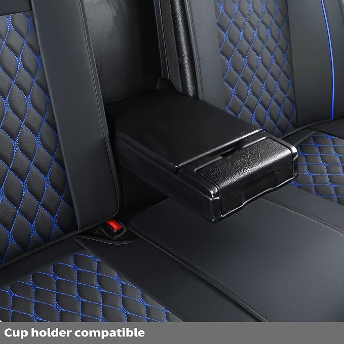 Car Back Seat Covers,Rear Seat Covers,Universal Fit for Most Cars,SUV,Sedans and Pick-up Trucks,Automotive Faux Leather Vehicle Cushion Covers(Rear Seat Covers,Black/Blue)