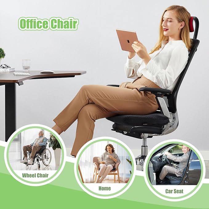 Air Fiber Office Chair Cushion - Ergonomic Seat Cushion for Orthopedic Coccyx, Relief Hip & Back Support - Doctor Recommended Cushion for Long Sitting Worker Driver & Handicapped (Dark Gray)
