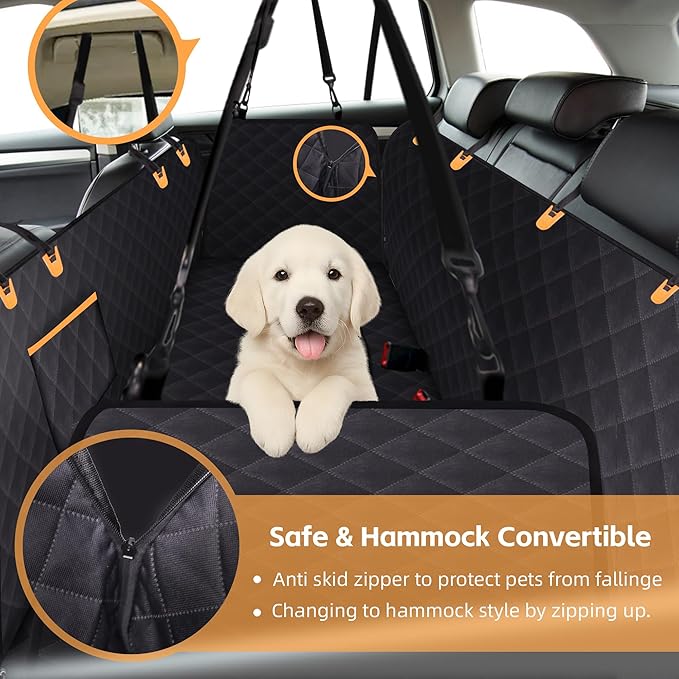[600D Oxford] Dog Car Seat Cover 100% Waterproof Pet Back Seat Protector with Non-Slip Anchors & Mesh Window, Durable Dog Car Hammock for SUV Truck Sedan, Scratchproof Lining