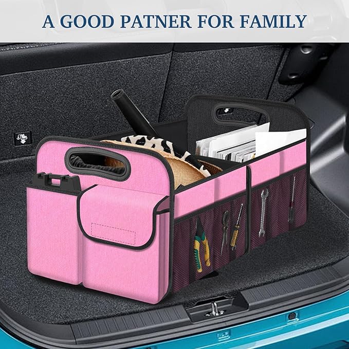 Femuar Car Trunk Organizer, Car Storage Organizer with Large Capacity Waterproof Collapsible Trunk Organizer for Car Suv/Jeep/Sedan (Pink, Standard)