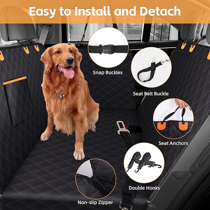 [600D Oxford] Dog Car Seat Cover 100% Waterproof Pet Back Seat Protector with Non-Slip Anchors & Mesh Window, Durable Dog Car Hammock for SUV Truck Sedan, Scratchproof Lining