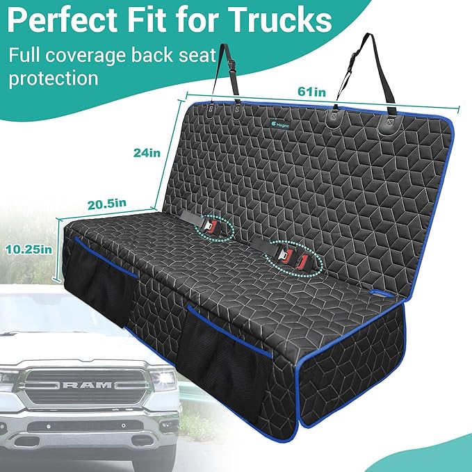 Back Seat Cover for Dogs, Washable Bench Seat Covers for Trucks,Dog Car Seat Covers for Ford f150/Ram1500/Nissan Frontier/Toyota Tacoma/GMC Canyon/Silverado (Blue)