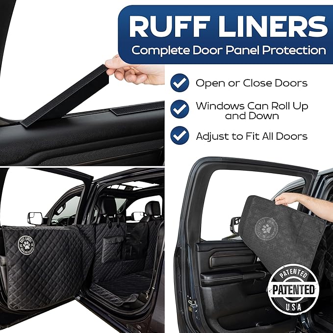 Ruff Liners XL Floor Cover with Door Protection, Black – As Seen on Shark Tank – Fits Full Size Crew Cab Trucks with Fold Up Seats, Waterproof & Machine Washable – Sturdy XL Dog Hammock for Truck