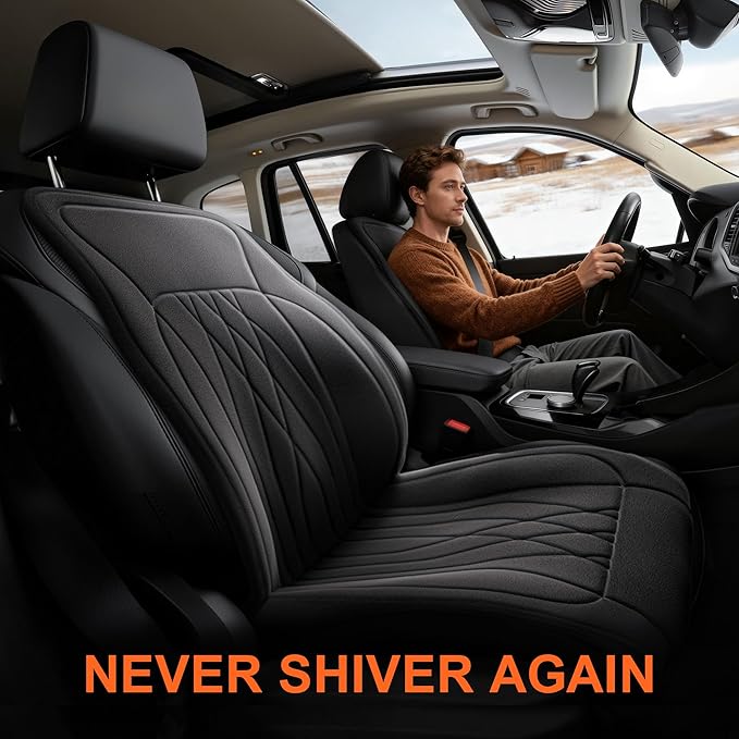 2Pcs Universal Car Seat Cushion with Lumbar Support & 4H Timer, Premium Comfort Velour Car Seat Cover for Driver and Passenger Sides, Fits Cars, Trucks, SUVs, and Vans