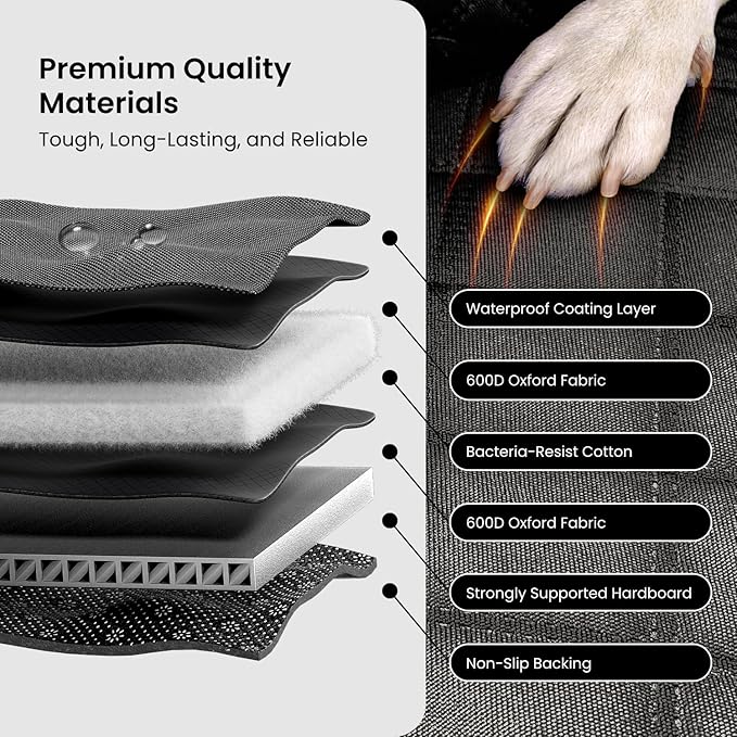 REEVAA Dog Car Seat Cover for Back Seat, Hard Bottom Dog Hammock, Pet Bed Extender for 2-4 Large/Medium Dogs, Waterproof Seat Protector, Universal L Size for SUV Medium Truck, Black+Orange