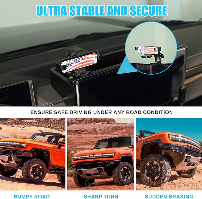 Center Console Dashboard Storage Box Phone Holder Mount for Hummer EV Accessories 360 Degree Rotatable Phone Holder Stand Dash Tray Organizer for Hummer EV SUV Pickup 2022-2026 (American Flag/E)