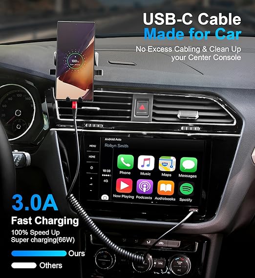 Coiled USB A to USB C Cable for Car 6FT 2Pack USB C Charger Cable Fast Charging Type C Charger Cord USB-C Cable Compatible with iPhone 17/16/15/Plus/Pro/Pro Max/Samsung Galaxy S23 A20 - Red