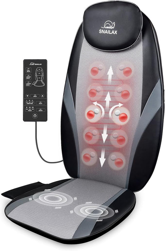 Snailax Shiatsu Massage Cushion with Heat Massage Chair Pad Kneading Back Massager for Pain Relief Deep Tissue 3D Roller Travel Up/Down to Relax Tense Muscle, Office Home Use