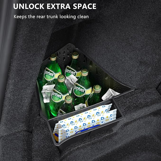 Trunk Storage Bins for Tesla Model Y Juniper, 2-Piece Waterproof Organizer with Lids, Black Side Storage Box, 2025-2026