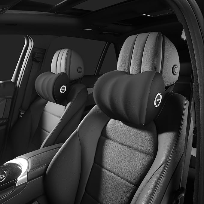 LIQUN Memory Foam Car Neck Pillow, Neck Support Pillow, Neck Support Pad Pain Relief, Adjustable Belt and Breathable Detachable, Suitable for Most Car Pillows Black