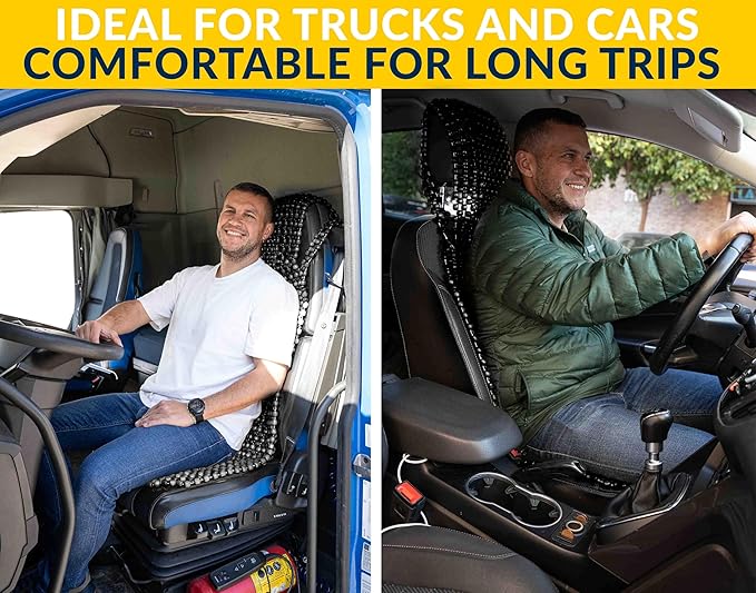 ZONETECH Beaded Seat Cover for Cars Cooling, Massage Cushion, Car Seat Natural Wooden Beads for Semi Truck, Trailer, Car (Black, 1-Pack)