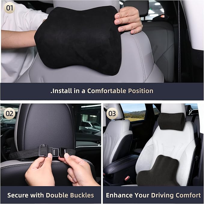 Car Neck & Lumbar Support Pillow Set for Nissan Rogue, Soft Memory Foam Headrest & Back Cushion, Ergonomic Comfortable Seat Support for Daily Driving and Long Trips Car Interior Accessories