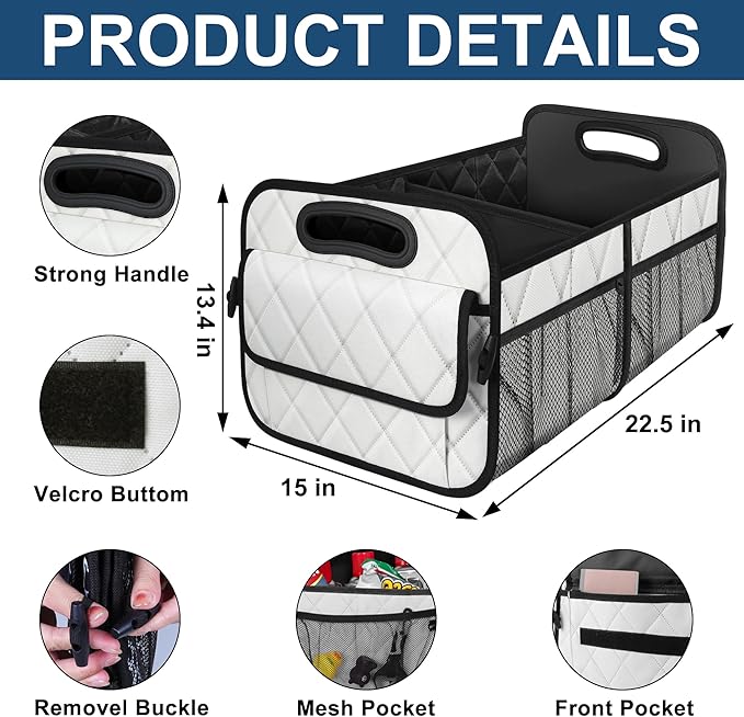 Deosk Car Trunk Organizer for SUV, Car Organizers and Storage with 6 Pocket, Car Accessories for Women/Men 70L Waterproof Polyester Trunk Organizer(Large, Beige)