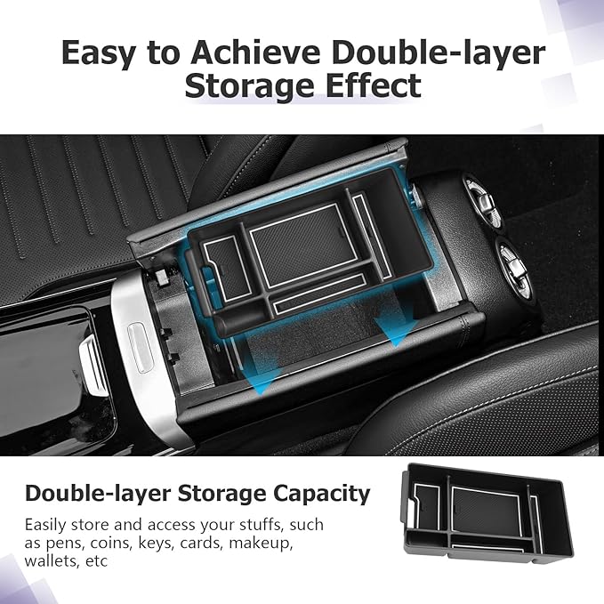 LUWU Center Console Organizer Compatible with 2022-2026 Benz C-Class C300/C300 4Matic/AMG C43/AMG C63 SE Performance W206 Accessories Armrest Console Storage Box Insert Tray ABS Material White