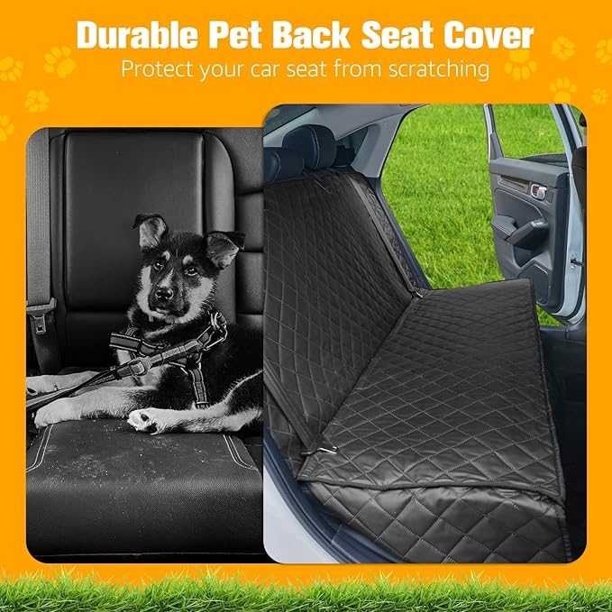 PETICON Dog Car Seat Cover for Back Seat, PU Leather Waterproof Bench Seat Cover, Scratchproof Pet Seat Cover Protector, Non-Slip & Durable Rear Seat Cover for Cars, Trucks and SUVs