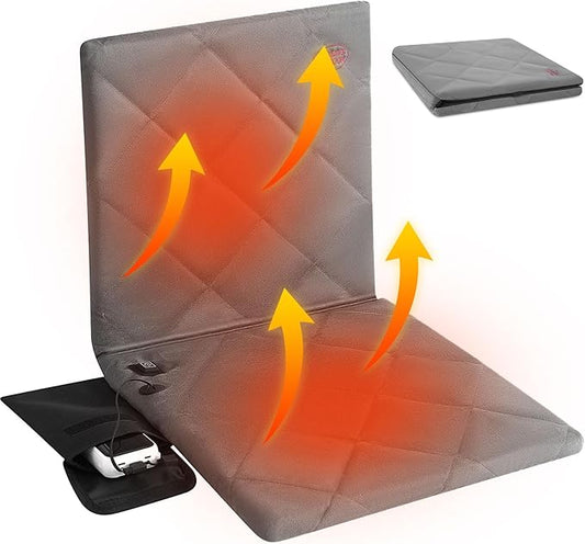 Juexica Portable Heated Seat Cushion Warm Stadium Seats Camping Outdoor with Back Support and 3 Level Winter Heated Seat Cover for Outdoors, No Power Bank(15.7 Inch,Grey)