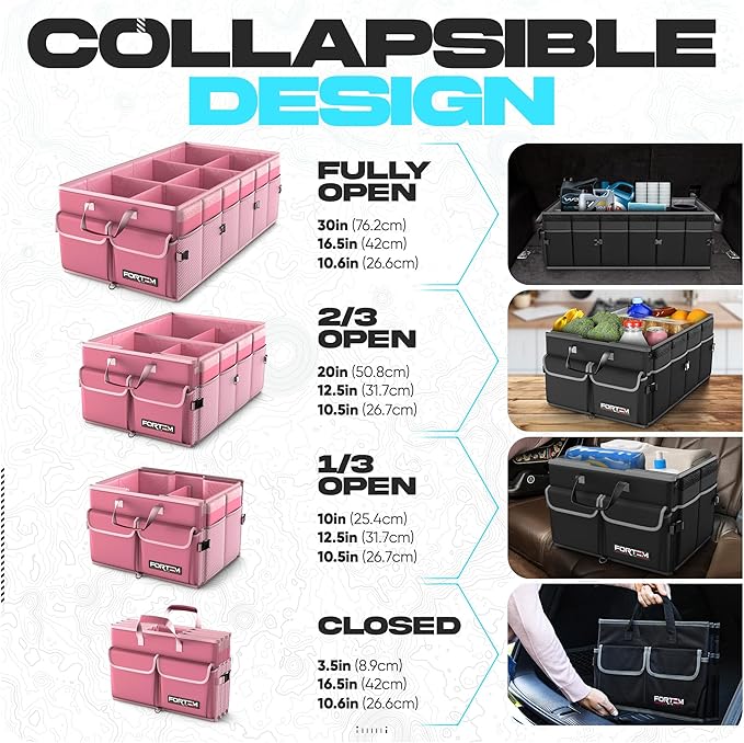 FORTEM Trunk Organizer For SUV Car Trunk Organizer, Foldable Storage, Car Accessories for Women Men, Collapsible Bag, Perfect Christmas Gifts, 600D Oxford, Non Slip Bottom, Straps, Soft Cover (85L)