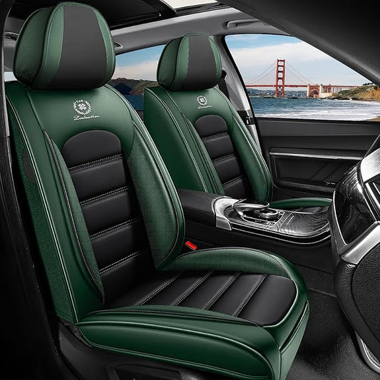 2 Seat Covers Fit for Acura ILX 2013-2022, Waterproof Premium Leather Automotive Accessories Seat Protectors Seat Cushions Wear-Resistant Car Seat Covers（Black&Green,Front Only）