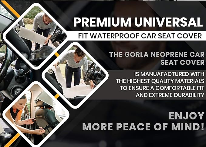 Gorla Gear Gray Premium Universal Fit Waterproof Stain Resistant Grey Car Seat Cover Neoprene Non-Slip Bucket Seat Dog Sweat Proof Protector Save Your Leather Cloth Seats Van Truck Auto SUV Sedan