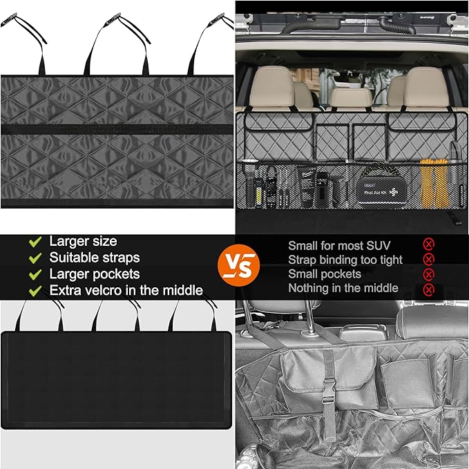 Femuar Car Trunk Organizer, Large Capacity Backseat Trunk Organizer (42"*18"), Collapsible Car Storage Bag with 8 Pockets, SUV/MPV/Truck - Grey