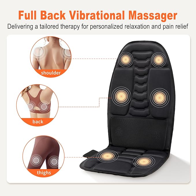 Massage Seat Cushion with Heat, Cooling Back Massager for Chair, Chair Massager for Full Body Massage, Deep Tissue Vibration Pad with 2 Adapters, Gifts for Dad Mom