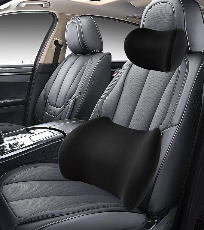 2025 New Car Headrest Pillow Set – The car Neck Pillow is as Soft as a Marshmallow, and The Lumbar Support Pillow for car can Soothe Lumbar Fatigue. Relieve Your Driving Tiredness. (Black)
