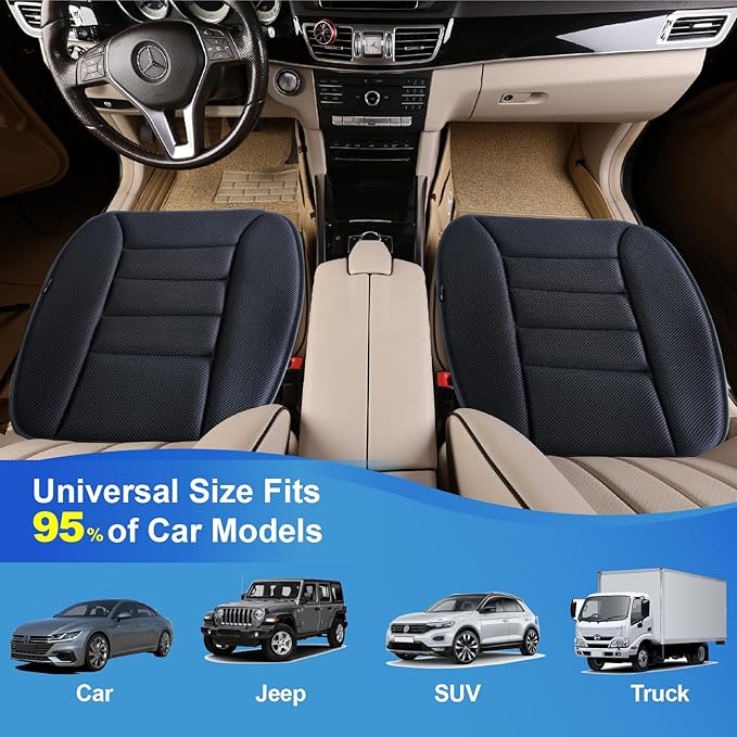 Premium Car Seat Cushion, Driver Cushion with Comfort Memory Foam & Non-Slip Rubber Bottom, Car Seat Pad Works with 95% of Vehicles and Office Chair or Home (4D Mesh - Black)