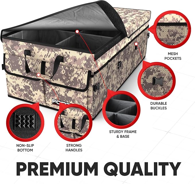 FORTEM Trunk Organizer For SUV Car Trunk Organizer, Foldable Storage, Car Accessories for Women Men, Collapsible Bag, Perfect Christmas Gifts, 600D Oxford, Non Slip Bottom, Straps, Soft Cover (85L)