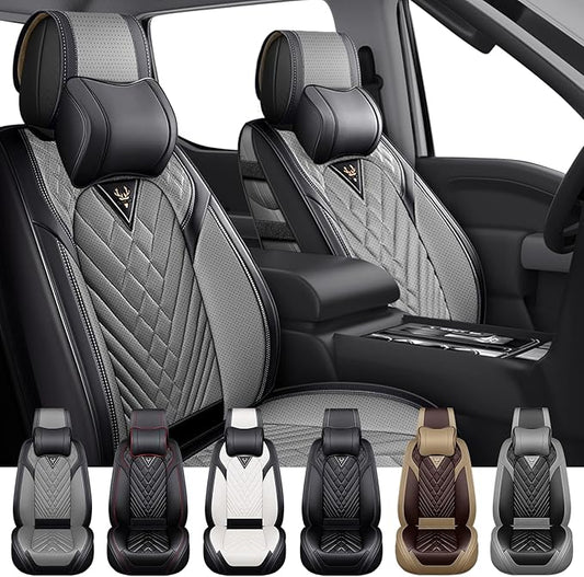 Front Set Car Seat Covers for Ford F-150 F-250 F-350 XL XLT STX Lariat King Ranch Platinum Raptor Waterproof Seat Covers 2009-2025, Anti-Slip Seat Protectors(Luxury 2 Seats/Black Gray)