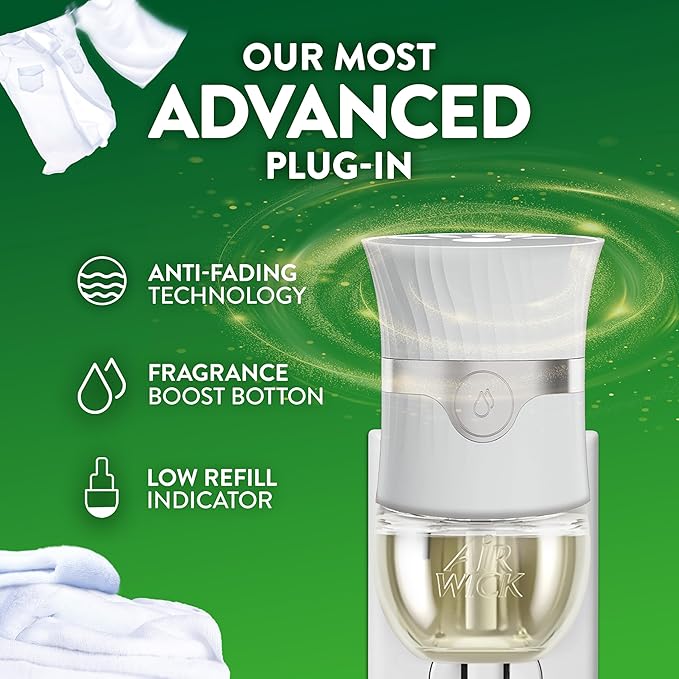 Air Wick Plug in Scented Oil Starter Kit, 2 Warmers + 6 Refills, Fresh Linen, Same Familiar Smell of Fresh Laundry, Eco Friendly, Essential Oils, Air Freshener