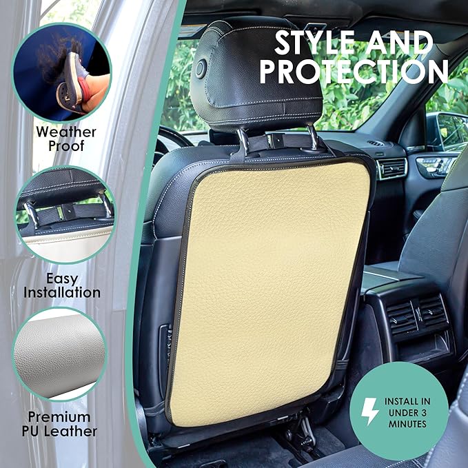 FH Group Faux Leather Seat Back Kick Protectors, Heavy Duty Car Kick Mats for Kids – 2-Pack Back Seat Protector for Driver and Passenger Seat, Waterproof Protection from Dirt, Mud, Easy to Clean