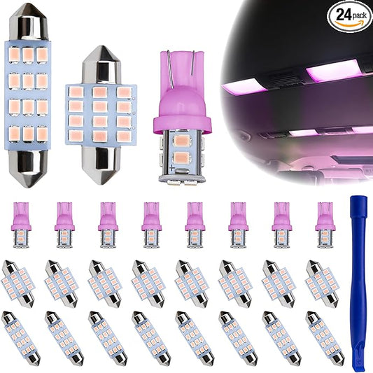 24 PCS Interior Led Dome Lights for Cars, 194 T10 DE3175 578 31mm 42mm Bombillas Led Para Carro, Alla Lighting for Car Map License Plate Door Side Marker Cornering Trunk Light (Purple)