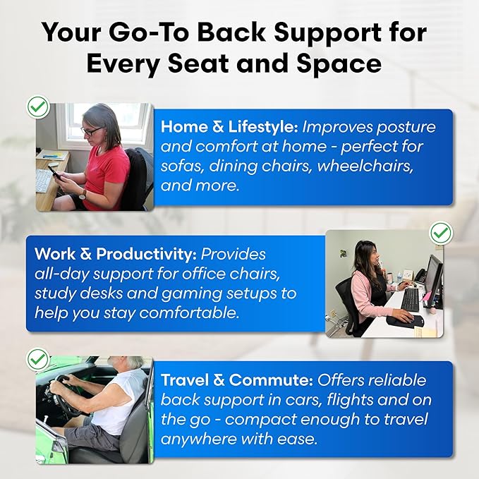 ERGO21 Lumbar Support Pillow for Office Chair, Car, Driving Seat, Auto, Lower Back Pain | Great Back Support with Liquid Filled Membranes | Small Size, (18" W x 18”x 1.5”)