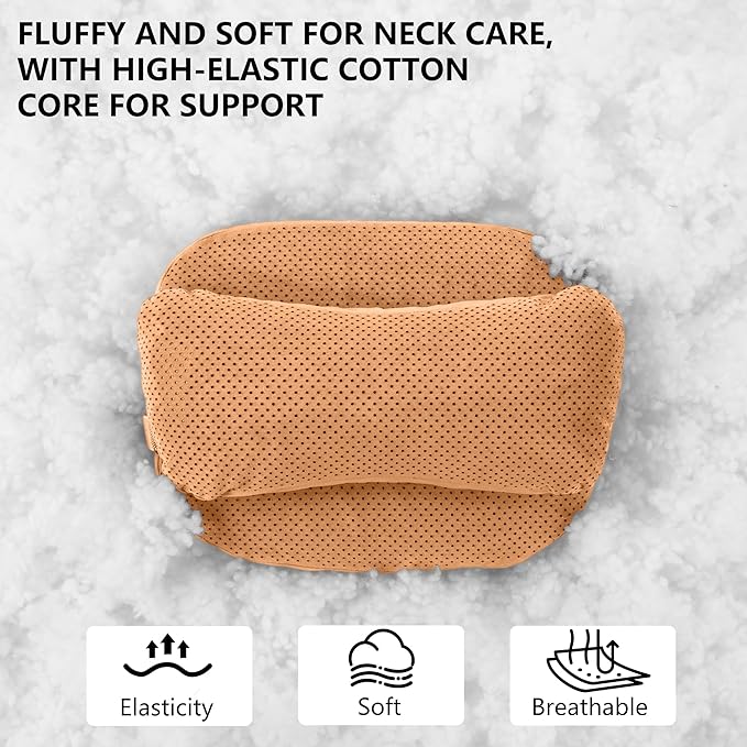 2 Pack Car Neck Pillow, uede Car Headrest Pillow for Neck Support with Adjustable Strap, Universal Fit Cars SUVs Sedan Home Office (Palomino Brown)